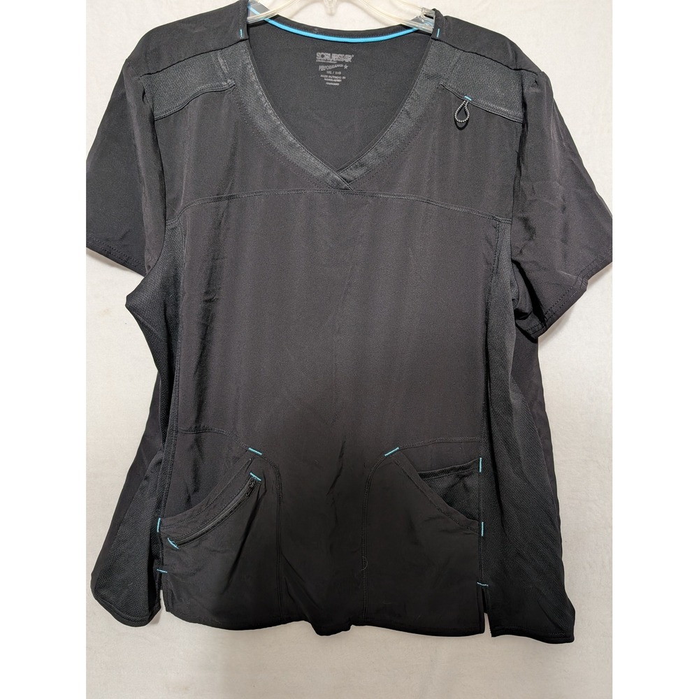 Scrubstar Performance 2XL Black V-Neck Scrub Top Mesh Panels Utility Pocket